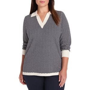 Nic+Zoe Womens  Plus Two Tone Jacquard Sweater